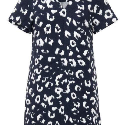 Marks and Spencer Womens Blue Animal Print Linen Shift Size 10 V-Neck - Pockets