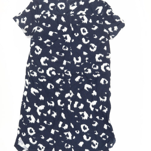 Marks and Spencer Womens Blue Animal Print Linen Shift Size 10 V-Neck - Pockets