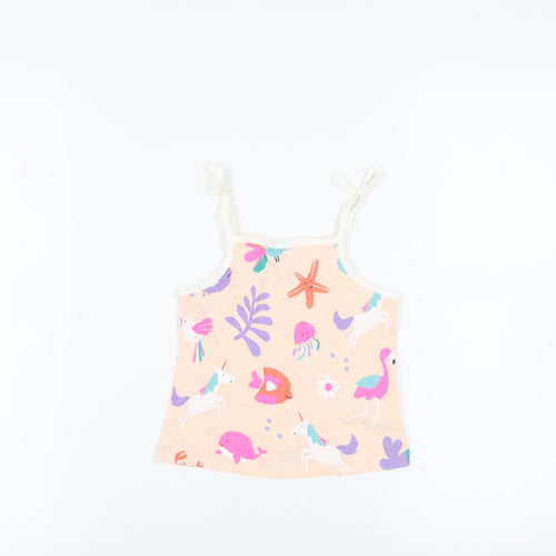 Marks and Spencer Girls Pink Geometric Cotton Camisole Tank Size 2-3 Years Square Neck Pullover