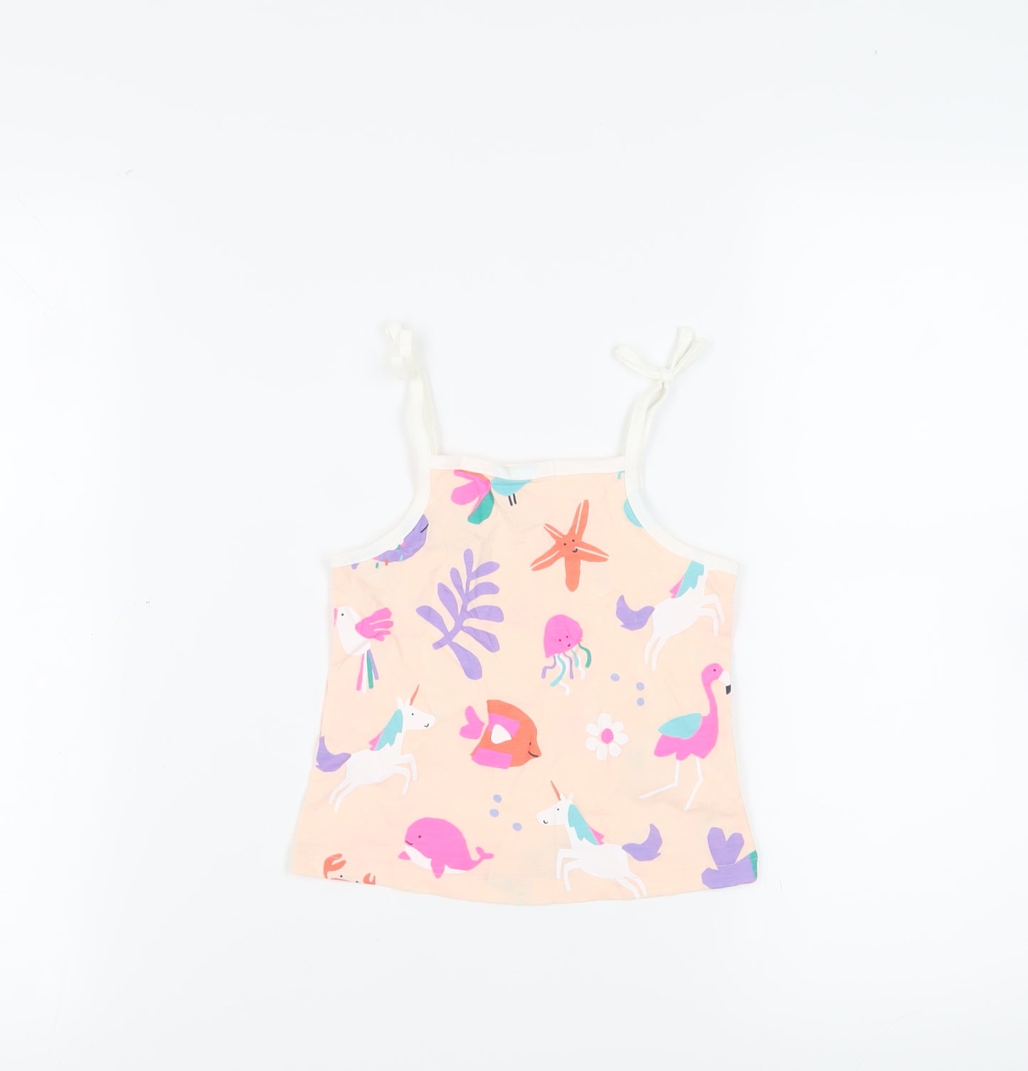 Marks and Spencer Girls Pink Geometric Cotton Camisole Tank Size 2-3 Years Square Neck Pullover