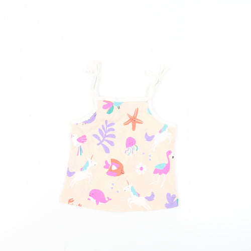 Marks and Spencer Girls Pink Geometric Cotton Camisole Tank Size 2-3 Years Square Neck Pullover