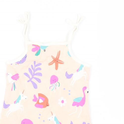 Marks and Spencer Girls Pink Geometric Cotton Camisole Tank Size 2-3 Years Square Neck Pullover