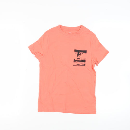 Marks and Spencer Girls Pink Cotton Pullover T-Shirt Size 7-8 Years Crew Neck Pullover