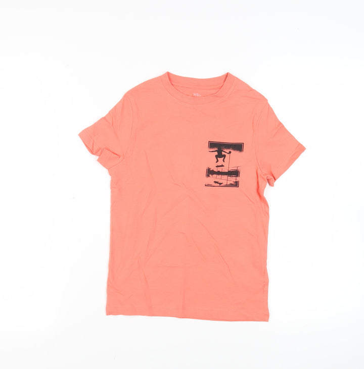 Marks and Spencer Girls Pink Cotton Pullover T-Shirt Size 7-8 Years Crew Neck Pullover