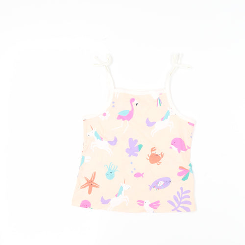 Marks and Spencer Girls Pink Geometric Cotton Camisole Tank Size 4-5 Years Square Neck Pullover