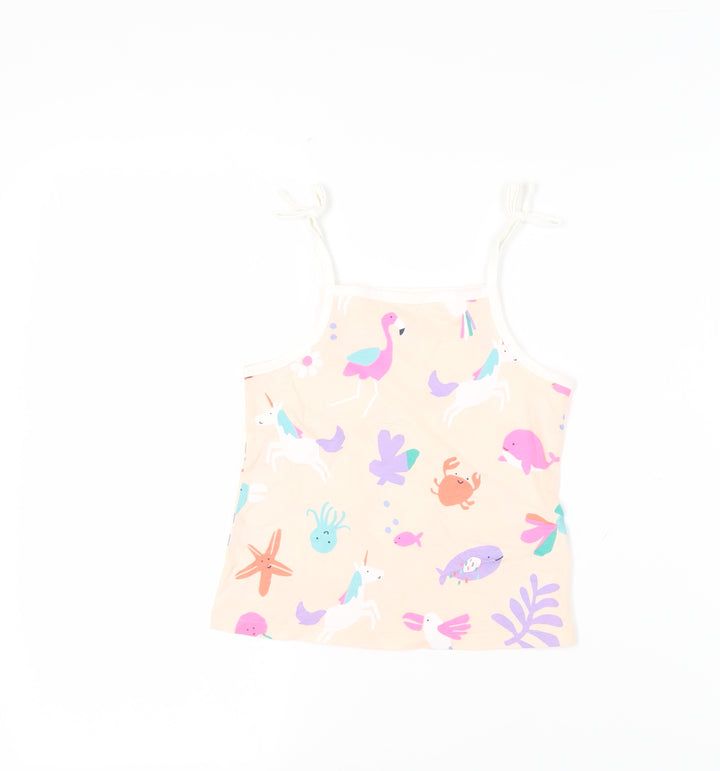 Marks and Spencer Girls Pink Geometric Cotton Camisole Tank Size 4-5 Years Square Neck Pullover