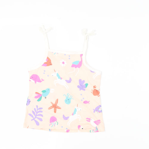 Marks and Spencer Girls Pink Geometric Cotton Camisole Tank Size 4-5 Years Square Neck Pullover