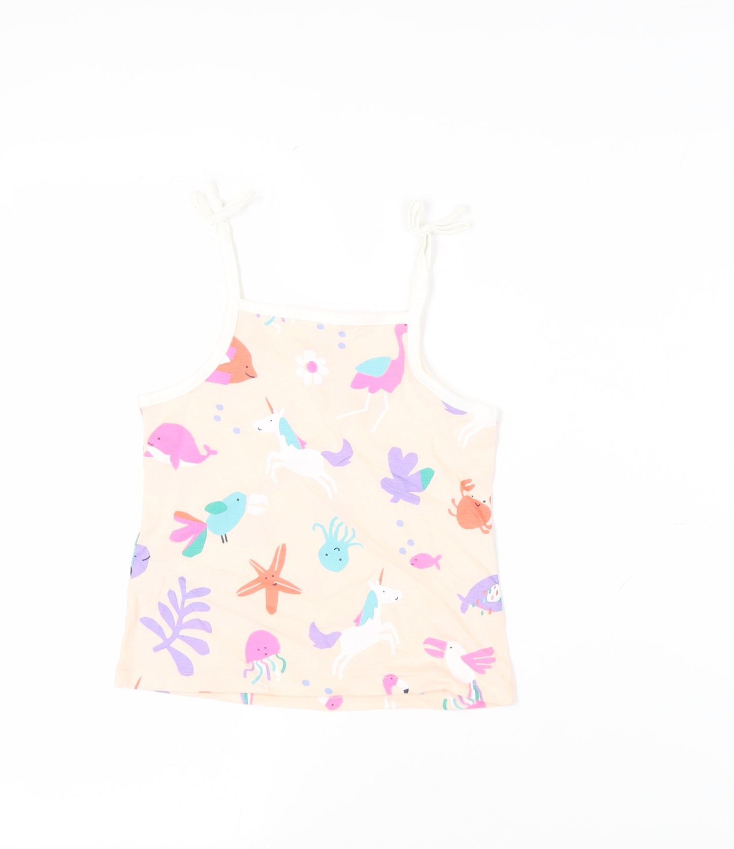 Marks and Spencer Girls Pink Geometric Cotton Camisole Tank Size 4-5 Years Square Neck Pullover