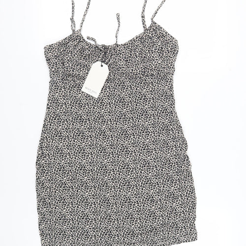 Brave Soul Womens Beige Animal Print Cotton Mini Size L Square Neck Pullover