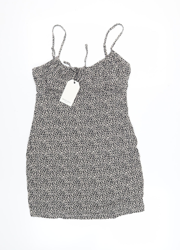 Brave Soul Womens Beige Animal Print Cotton Mini Size L Square Neck Pullover