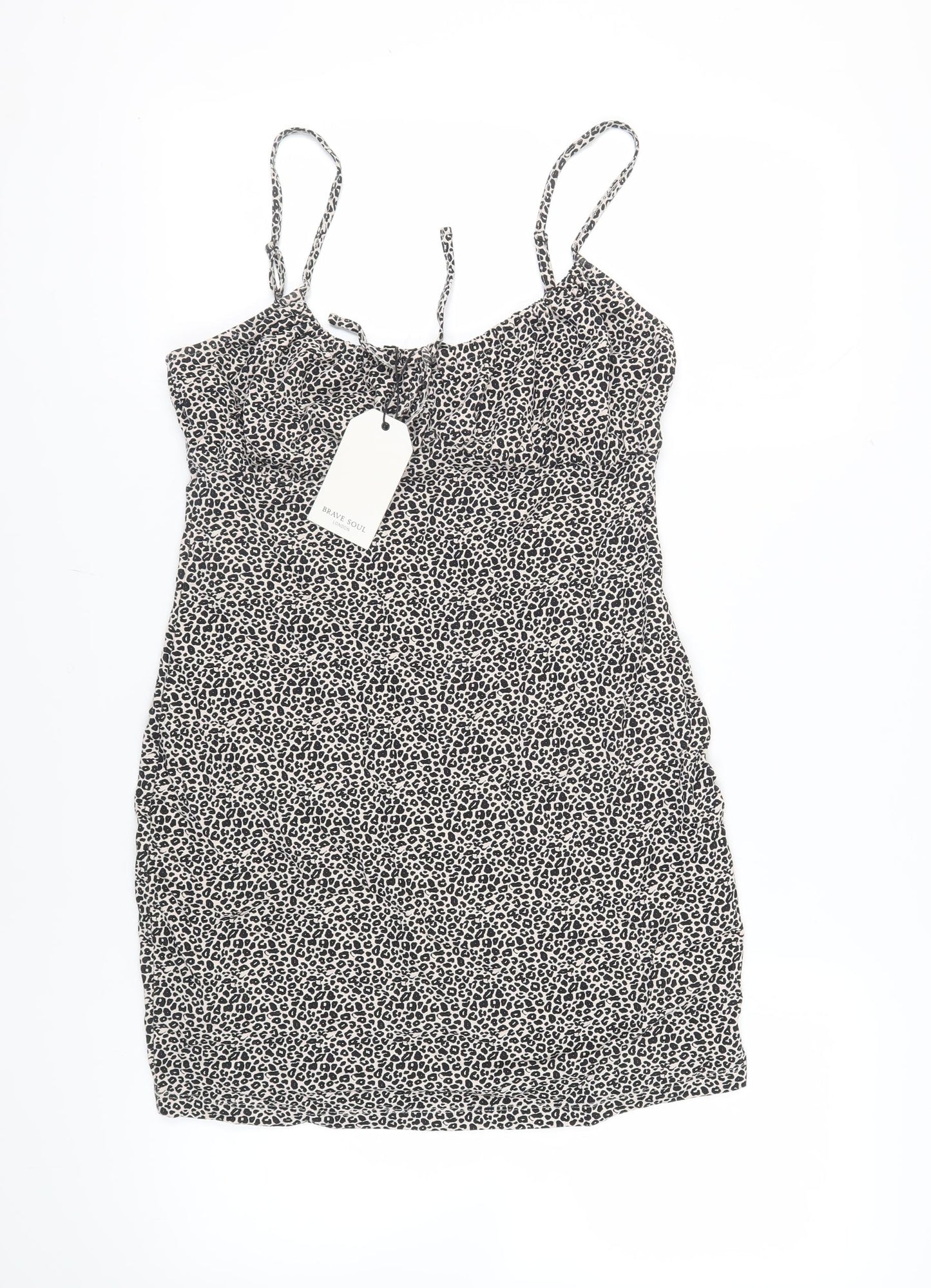 Brave Soul Womens Beige Animal Print Cotton Mini Size L Square Neck Pullover