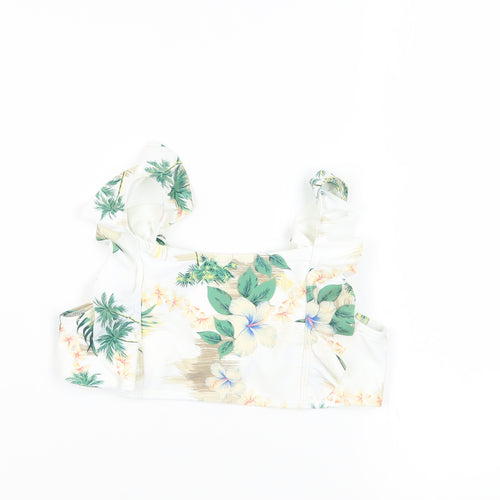 Marks and Spencer Girls White Floral Polyamide Cropped Tank Size 10-11 Years Square Neck - Swim Top