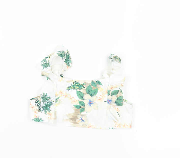 Marks and Spencer Girls White Floral Polyamide Cropped Tank Size 10-11 Years Square Neck - Swim Top
