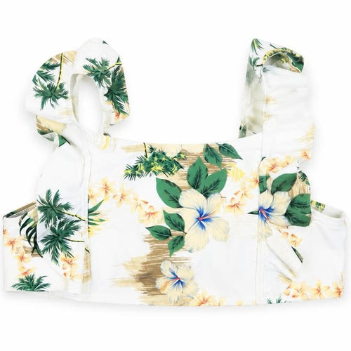 Marks and Spencer Girls White Floral Polyamide Cropped Tank Size 10-11 Years Square Neck - Swim Top