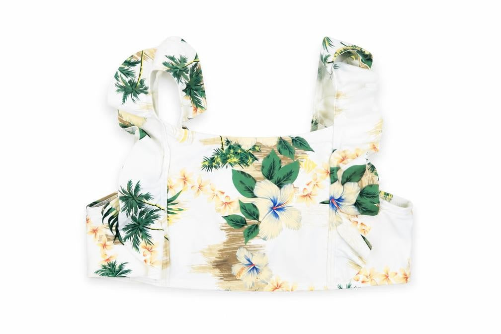 Marks and Spencer Girls White Floral Polyamide Cropped Tank Size 10-11 Years Square Neck - Swim Top