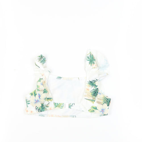 Marks and Spencer Girls White Floral Polyamide Cropped Tank Size 10-11 Years Square Neck - Swim Top