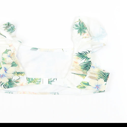 Marks and Spencer Girls White Floral Polyamide Cropped Tank Size 10-11 Years Square Neck - Swim Top