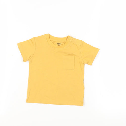 Marks and Spencer Baby Yellow Cotton Pullover T-Shirt Size 3-6 Months Crew Neck Snap - Pocket