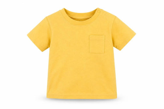 Front view of Marks & Spencer Baby Yellow Cotton Pullover T-Shirt, size 3-6, Months Crew Neck Snap - Pocket