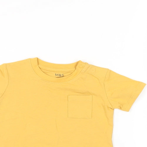 Marks and Spencer Baby Yellow Cotton Pullover T-Shirt Size 3-6 Months Crew Neck Snap - Pocket