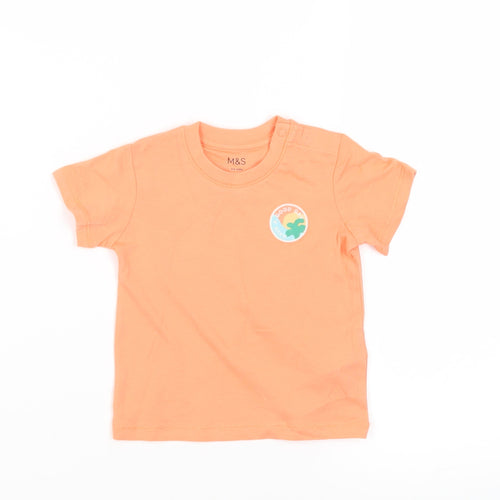 Marks and Spencer Baby Orange Cotton Pullover T-Shirt Size 3-6 Months Crew Neck Snap