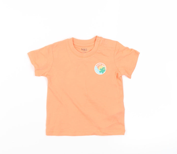 Marks and Spencer Baby Orange Cotton Pullover T-Shirt Size 3-6 Months Crew Neck Snap