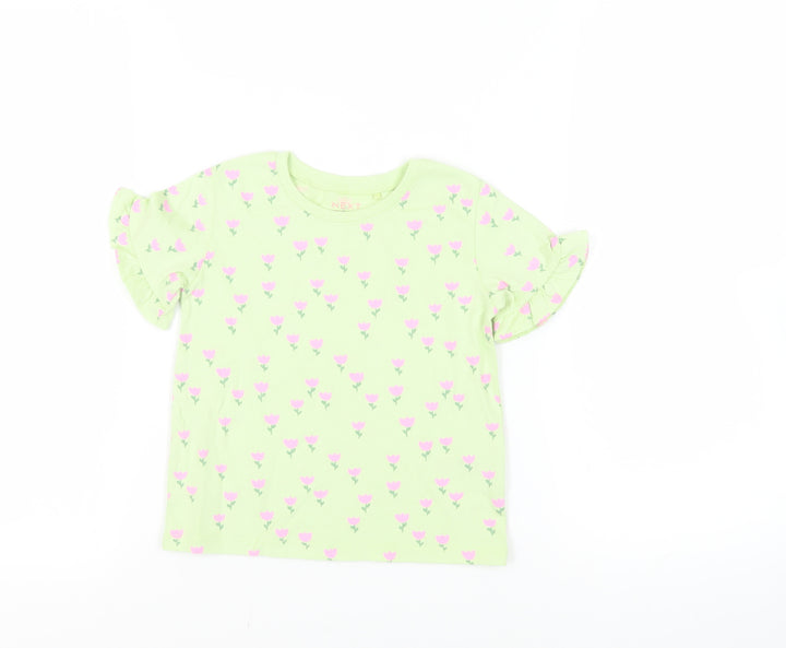 NEXT Girls Green Floral Cotton Pullover T-Shirt Size 2-3 Years Crew Neck Pullover