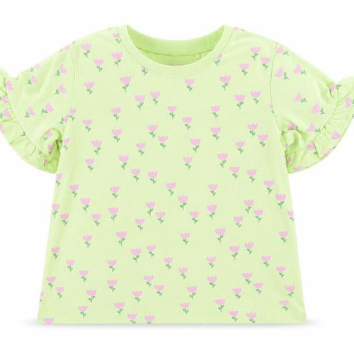 NEXT Girls Green Floral Cotton Pullover T-Shirt Size 2-3 Years Crew Neck Pullover