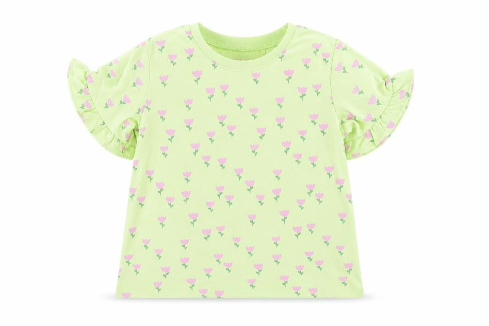 NEXT Girls Green Floral Cotton Pullover T-Shirt Size 2-3 Years Crew Neck Pullover