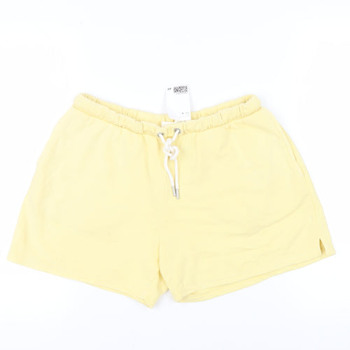 H&M Womens Yellow Cotton Sweat Shorts Size M L5 in Regular Drawstring - Adjustable Waist