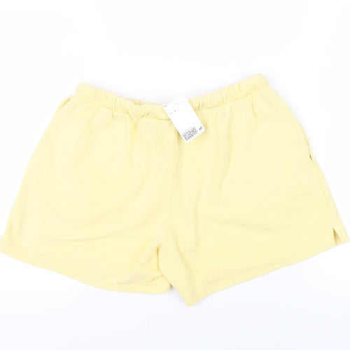 H&M Womens Yellow Cotton Sweat Shorts Size M L5 in Regular Drawstring - Adjustable Waist