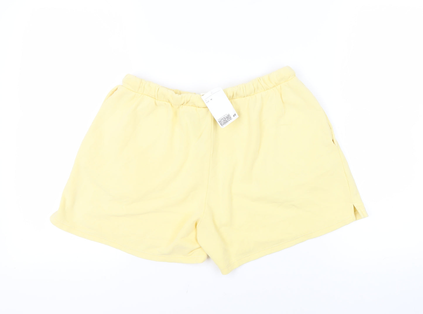 H&M Womens Yellow Cotton Sweat Shorts Size M L5 in Regular Drawstring - Adjustable Waist