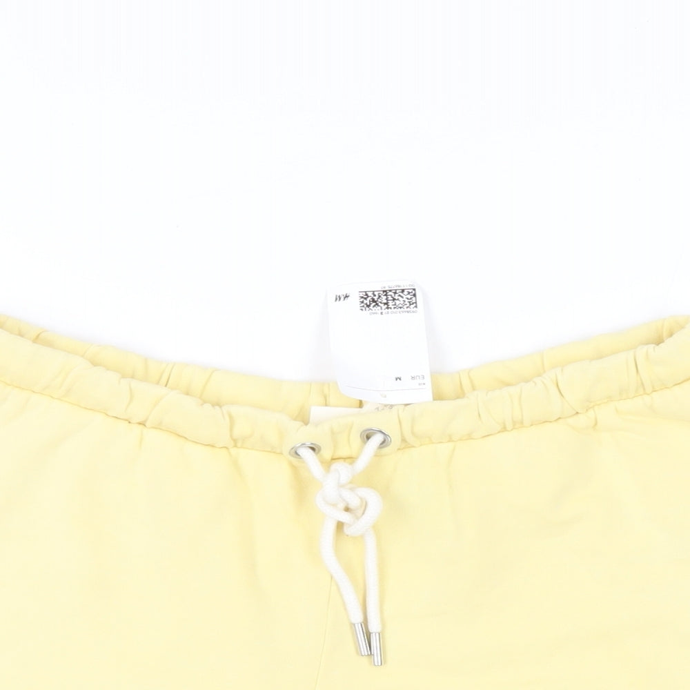 H&M Womens Yellow Cotton Sweat Shorts Size M L5 in Regular Drawstring - Adjustable Waist