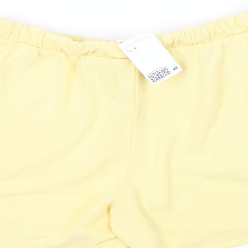 H&M Womens Yellow Cotton Sweat Shorts Size M L5 in Regular Drawstring - Adjustable Waist