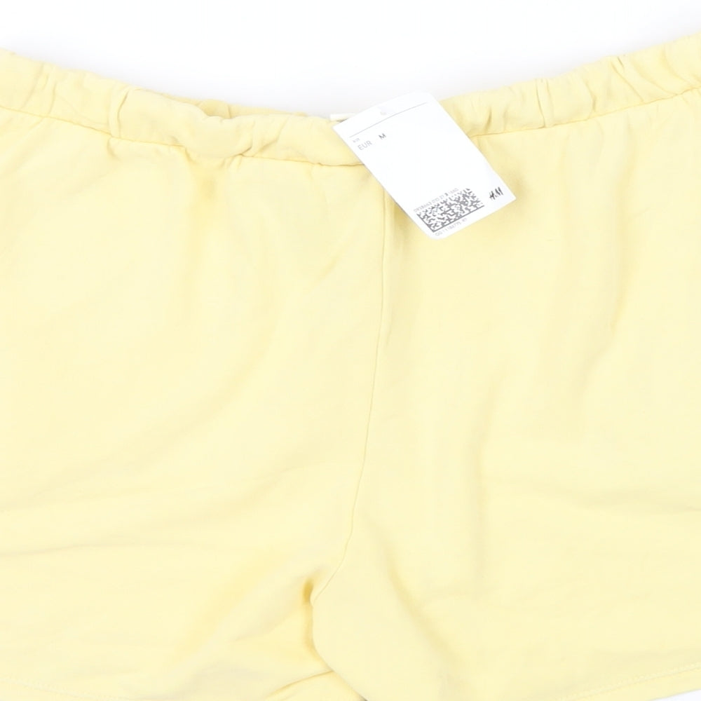 H&M Womens Yellow Cotton Sweat Shorts Size M L5 in Regular Drawstring - Adjustable Waist