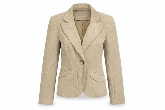 Front view of Principles women’s beige jacket blazer, size UK 8, button