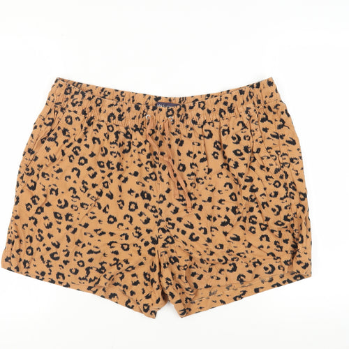 Marks and Spencer Womens Brown Animal Print Linen Bermuda Shorts Size 20 L5 in Regular Drawstring - Elasticated Waist