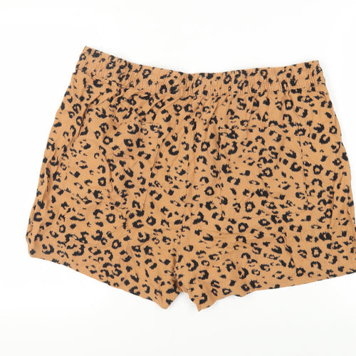 Marks and Spencer Womens Brown Animal Print Linen Bermuda Shorts Size 20 L5 in Regular Drawstring - Elasticated Waist