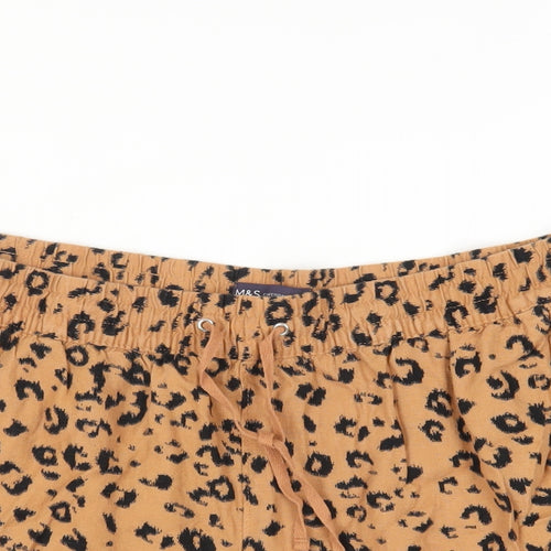 Marks and Spencer Womens Brown Animal Print Linen Bermuda Shorts Size 20 L5 in Regular Drawstring - Elasticated Waist