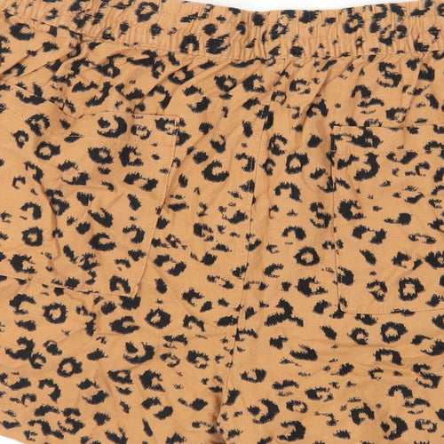 Marks and Spencer Womens Brown Animal Print Linen Bermuda Shorts Size 20 L5 in Regular Drawstring - Elasticated Waist