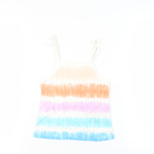 Marks and Spencer Girls Multicoloured Striped Cotton Camisole Tank Size 3-4 Years Square Neck Pullover