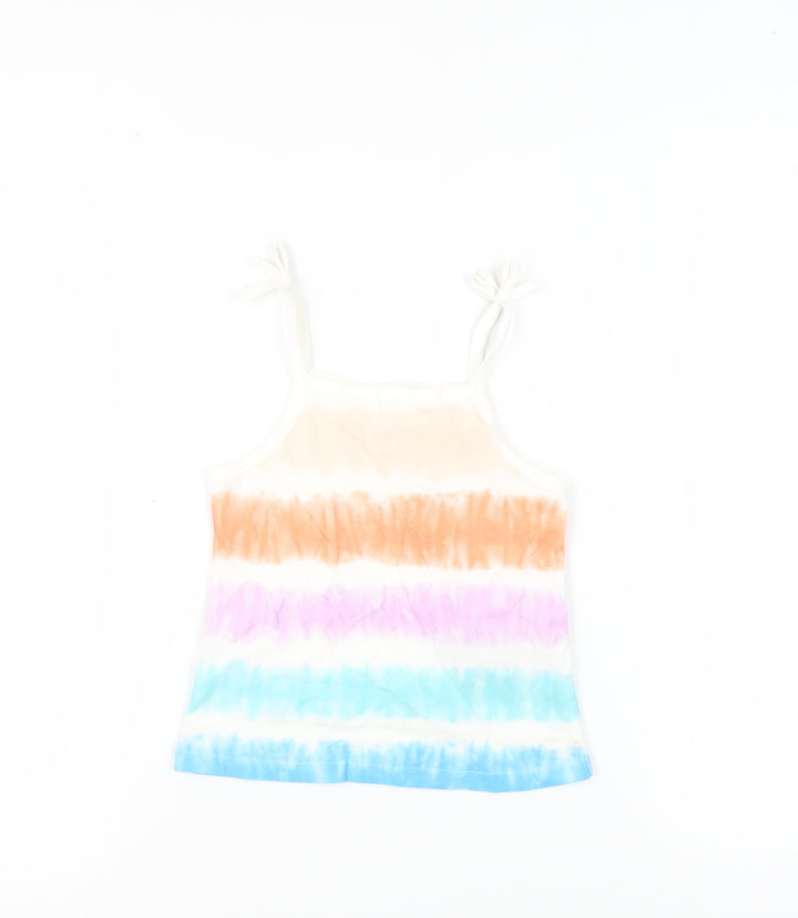 Marks and Spencer Girls Multicoloured Striped Cotton Camisole Tank Size 3-4 Years Square Neck Pullover