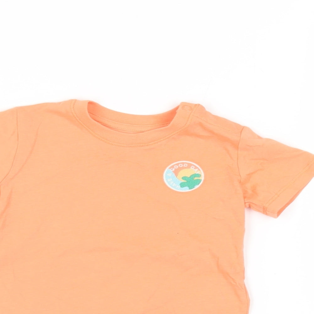 Marks and Spencer Baby Orange Cotton Pullover T-Shirt Size 6-9 Months Crew Neck Snap
