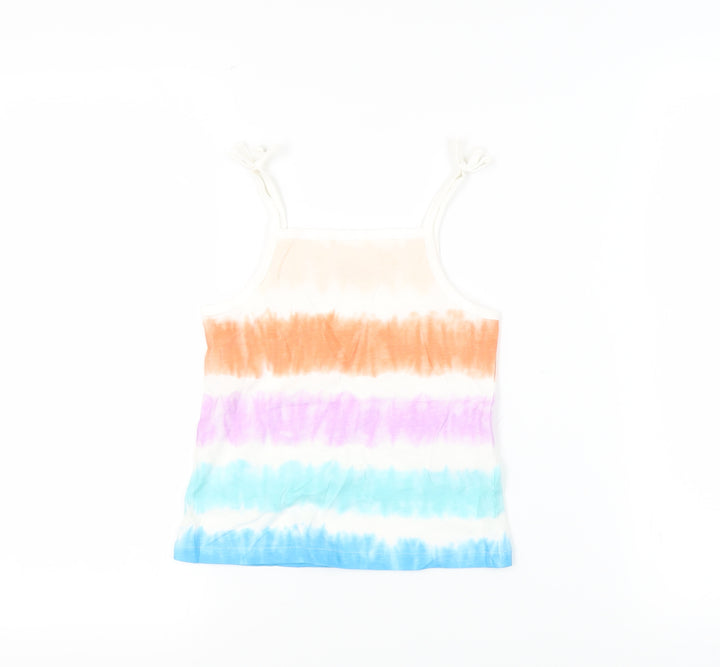 Marks and Spencer Girls Multicoloured Striped Cotton Camisole Tank Size 5-6 Years Square Neck Pullover