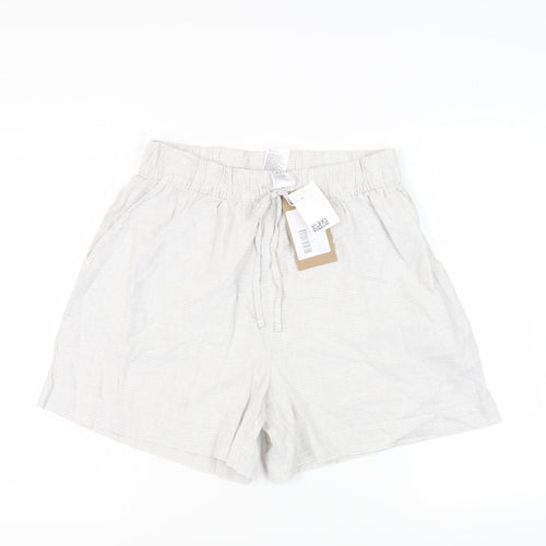 H&M Womens Grey Striped Linen Basic Shorts Size M L5 in Regular Drawstring - Adjustable Waist