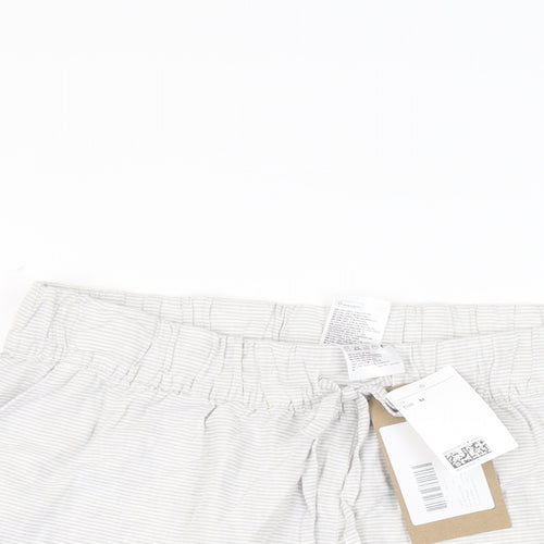 H&M Womens Grey Striped Linen Basic Shorts Size M L5 in Regular Drawstring - Adjustable Waist