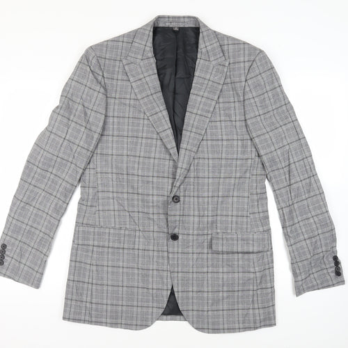Marks and Spencer Mens Grey Plaid Polyester Jacket Blazer Size 42 Regular