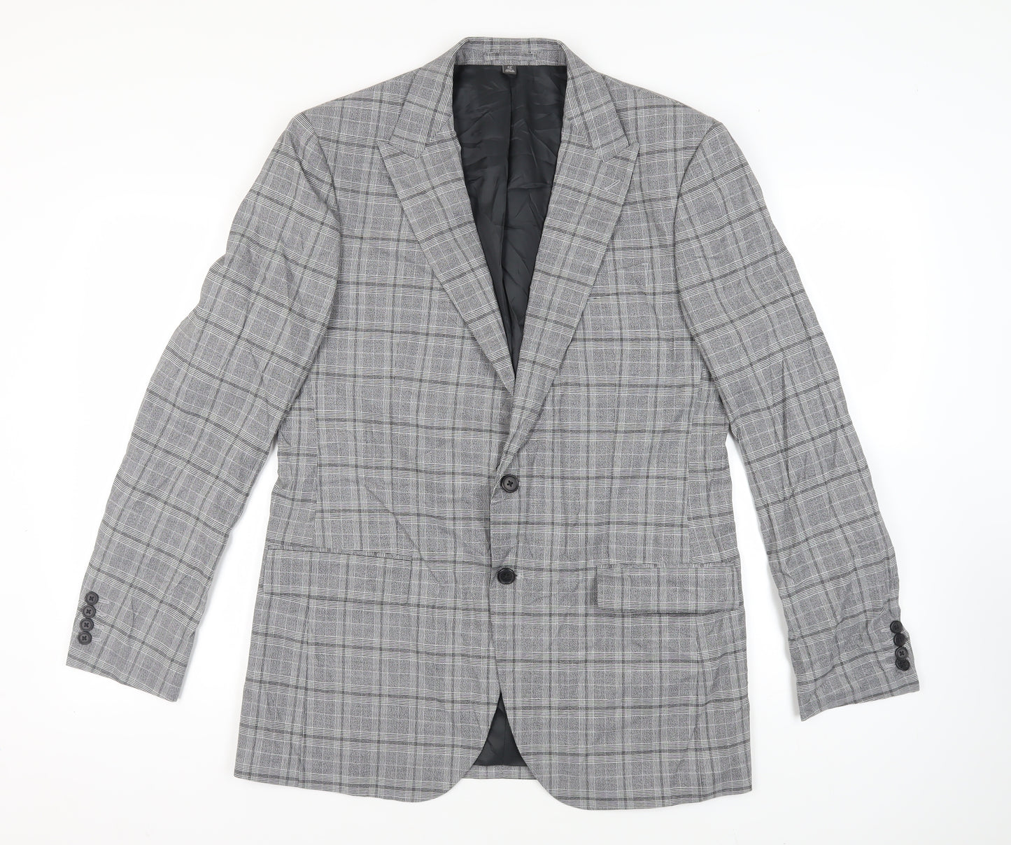 Marks and Spencer Mens Grey Plaid Polyester Jacket Blazer Size 42 Regular