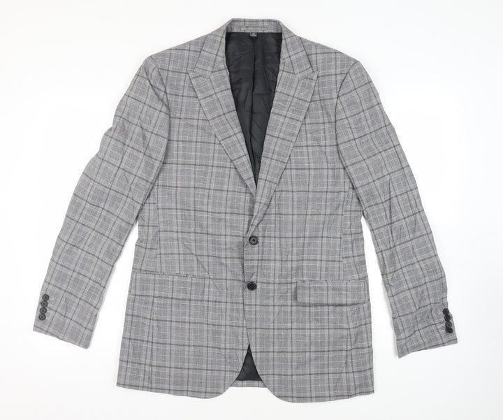 Marks and Spencer Mens Grey Plaid Polyester Jacket Blazer Size 42 Regular