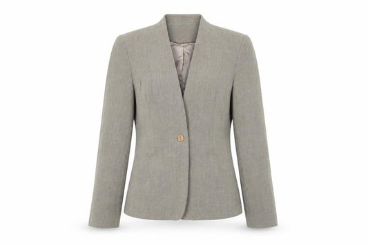 Front view of Autonomy women’s green jacket blazer, size UK 10, button